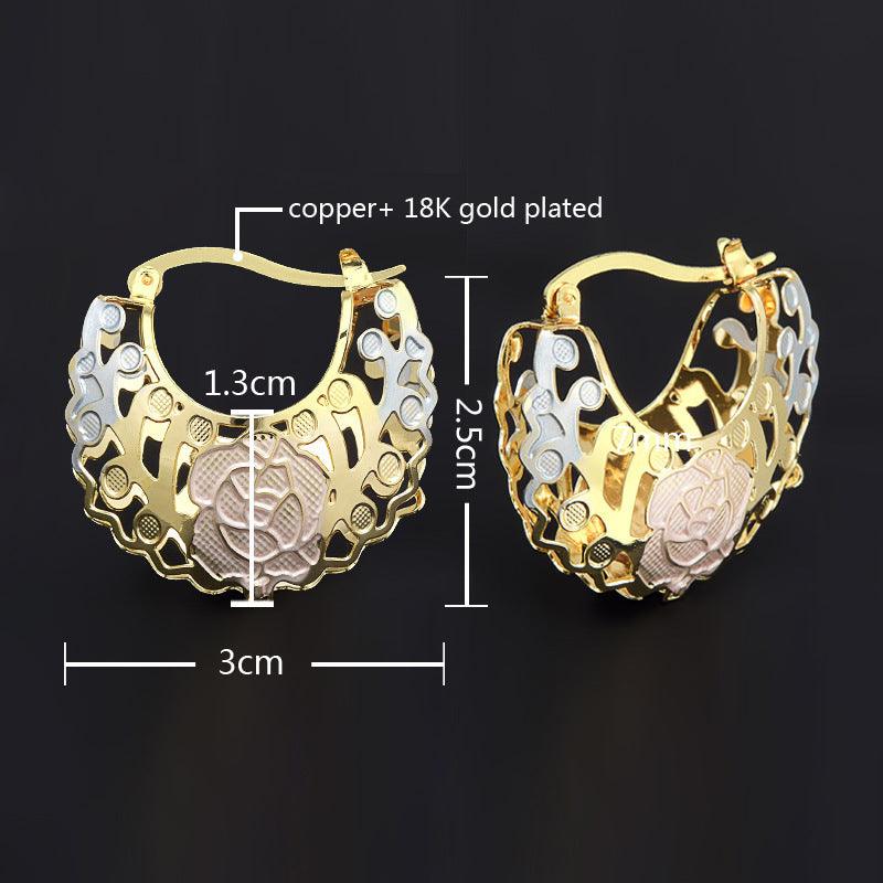 Hollow Rosette Earrings With Gold Contrast Hoops - MultyPros