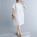 Literary Loose Plain Cotton And Linen Stand Collar Short Sleeves - MultyPros