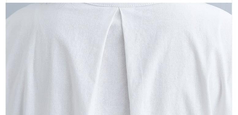 Literary Loose Plain Cotton And Linen Stand Collar Short Sleeves - MultyPros