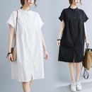 Literary Loose Plain Cotton And Linen Stand Collar Short Sleeves - MultyPros