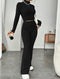 Long Sleeve Turtlenecks Wide Leg High Waist Trousers Suit - MultyPros