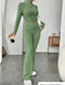 Long Sleeve Turtlenecks Wide Leg High Waist Trousers Suit - MultyPros