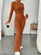 Long Sleeve Turtlenecks Wide Leg High Waist Trousers Suit - MultyPros