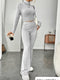 Long Sleeve Turtlenecks Wide Leg High Waist Trousers Suit - MultyPros