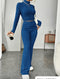 Long Sleeve Turtlenecks Wide Leg High Waist Trousers Suit - MultyPros