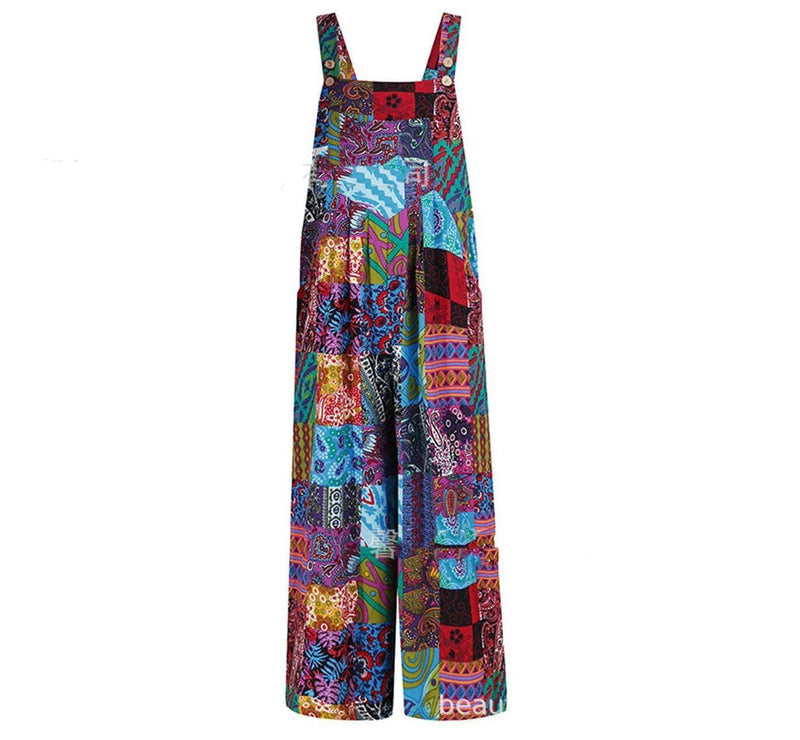 Patchwork Printed Button Suspender Jumpsuit - MultyPros