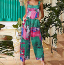 Patchwork Printed Button Suspender Jumpsuit - MultyPros