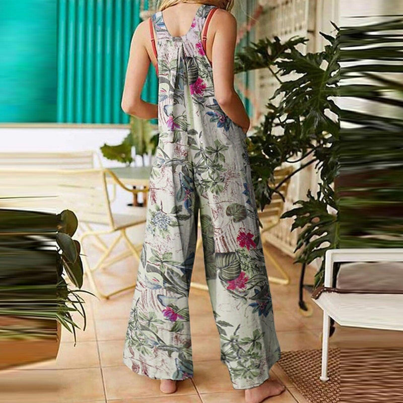 Patchwork Printed Button Suspender Jumpsuit - MultyPros