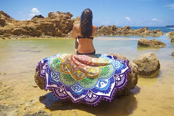 Polygon Printing Tassel Round Bath Towel Yoga Mat - MultyPros