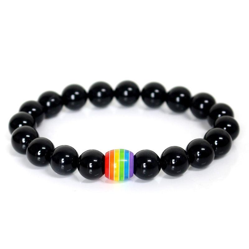 Rainbow Bead Bracelet Pride Natural Stone Strand Couple Bracelets - MultyPros