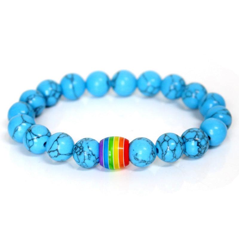 Rainbow Bead Bracelet Pride Natural Stone Strand Couple Bracelets - MultyPros