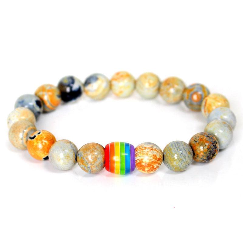 Rainbow Bead Bracelet Pride Natural Stone Strand Couple Bracelets - MultyPros