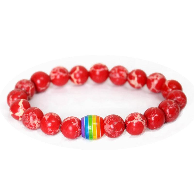 Rainbow Bead Bracelet Pride Natural Stone Strand Couple Bracelets - MultyPros