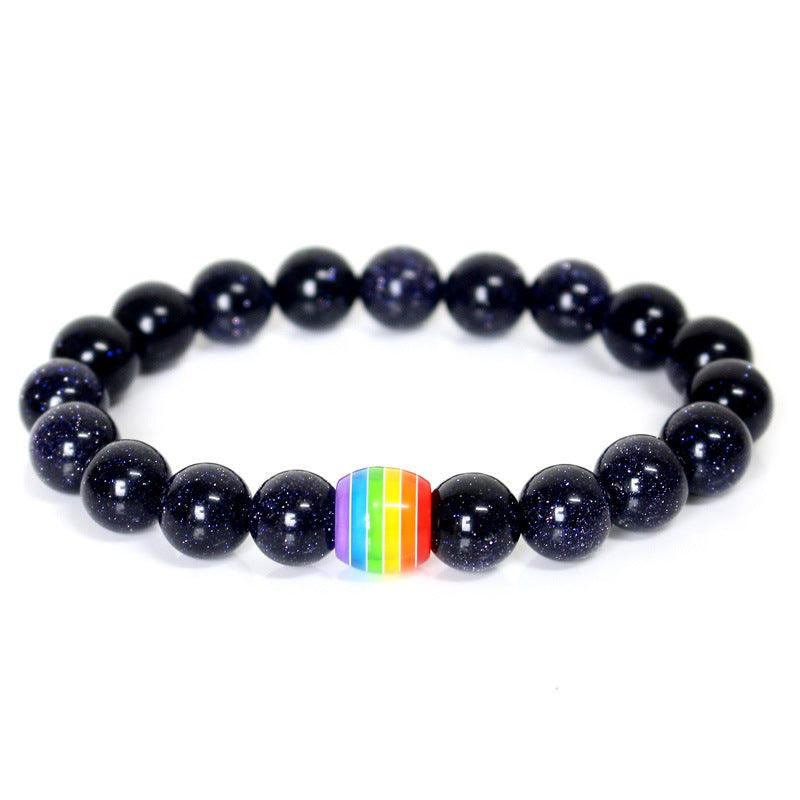 Rainbow Bead Bracelet Pride Natural Stone Strand Couple Bracelets - MultyPros