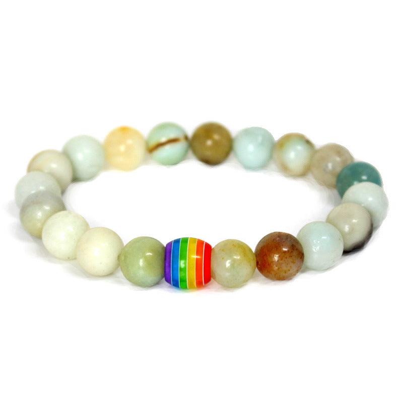 Rainbow Bead Bracelet Pride Natural Stone Strand Couple Bracelets - MultyPros