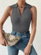 Summer V-Neck Ribbed Knit Crop Top - Sleeveless Turndown Collar in 10 Colors - MultyPros