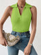 Summer V-Neck Ribbed Knit Crop Top - Sleeveless Turndown Collar in 10 Colors - MultyPros