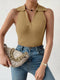 Summer V-Neck Ribbed Knit Crop Top - Sleeveless Turndown Collar in 10 Colors - MultyPros