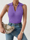 Summer V-Neck Ribbed Knit Crop Top - Sleeveless Turndown Collar in 10 Colors - MultyPros