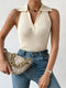 Summer V-Neck Ribbed Knit Crop Top - Sleeveless Turndown Collar in 10 Colors - MultyPros