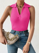 Summer V-Neck Ribbed Knit Crop Top - Sleeveless Turndown Collar in 10 Colors - MultyPros