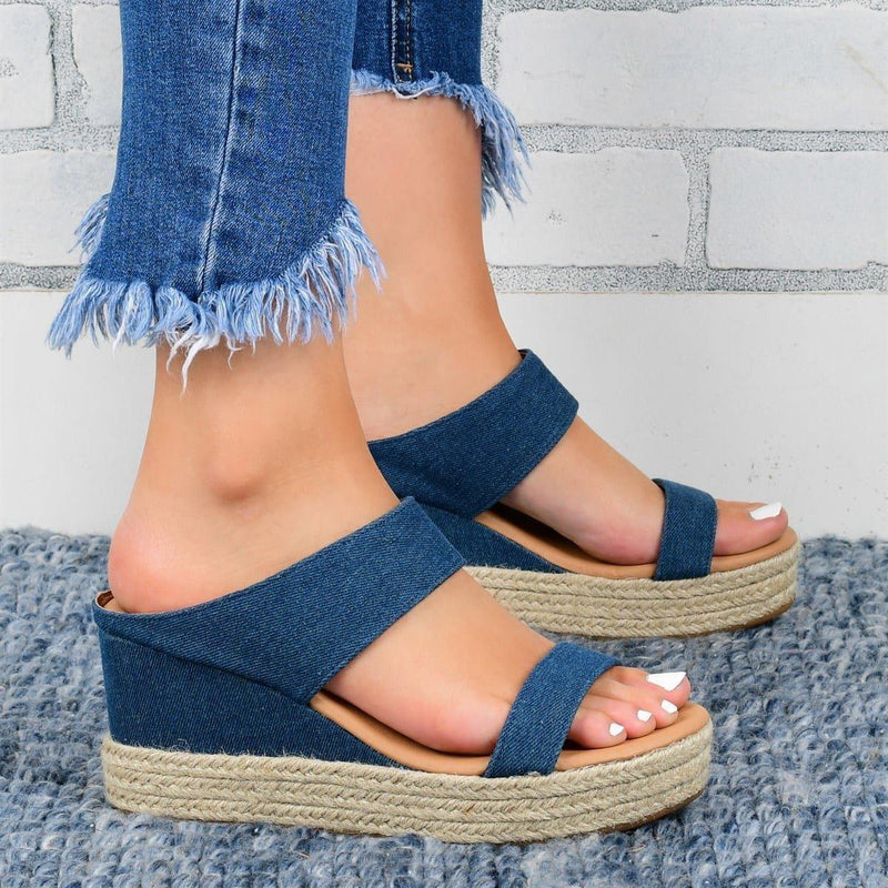 Wedge Heel Slippers Casual Sandals Hemp High Wedge Heel Shoes - MultyPros