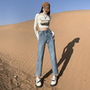 White Jeans Korean Style High Waist Stretch Cigarette Pants Small Cropped Straight Pants - MultyPros