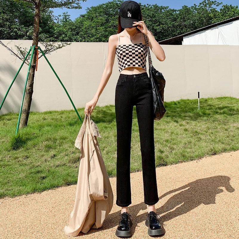 White Jeans Korean Style High Waist Stretch Cigarette Pants Small Cropped Straight Pants - MultyPros