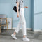 White Jeans Korean Style High Waist Stretch Cigarette Pants Small Cropped Straight Pants - MultyPros