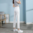 White Jeans Korean Style High Waist Stretch Cigarette Pants Small Cropped Straight Pants - MultyPros