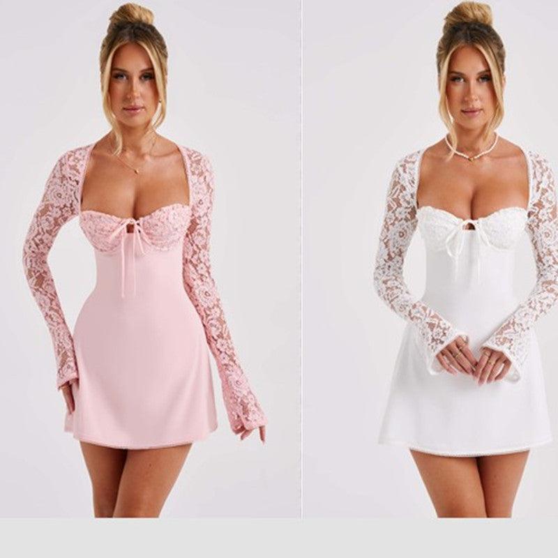 Fashion Corset Lace Long Sleeve Dress Sexy Backless Lace Up Short Dresses Women's Clothing MultyPros