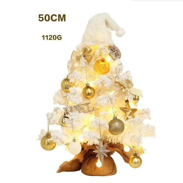 Mini Tabletop Christmas Tree - Snow Flocked with Gold Ornaments