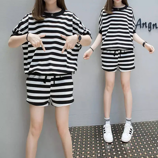 Wholesale Women’s Stripe T-Shirt & Shorts Summer Set