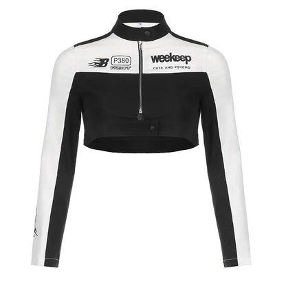 Women Biker Letter Print Baseball Jacket