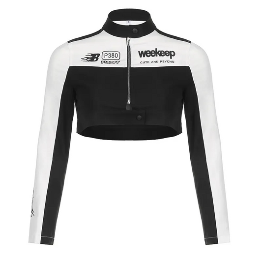 Women Biker Letter Print Baseball Jacket