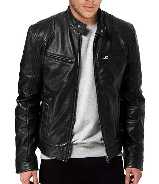 Wholesale Men PU Leather Biker Jacket Slim Fit Zipper Cardigan
