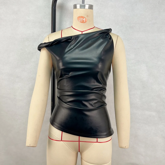Sexy Irregular PU Crop Top Women