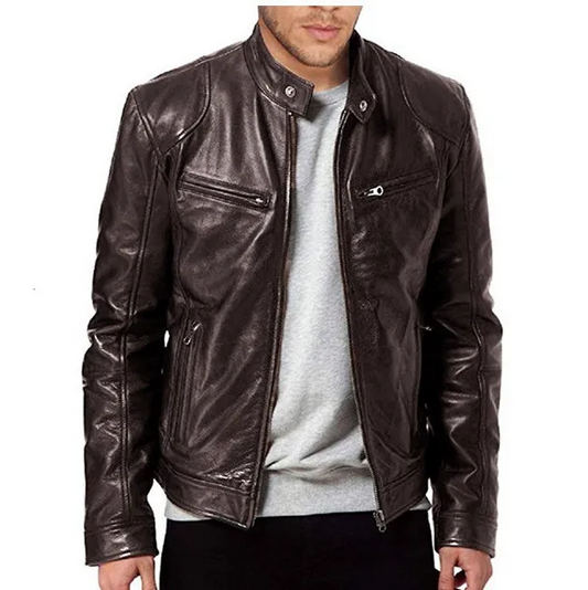 Wholesale Men PU Leather Biker Jacket Slim Fit Zipper Cardigan