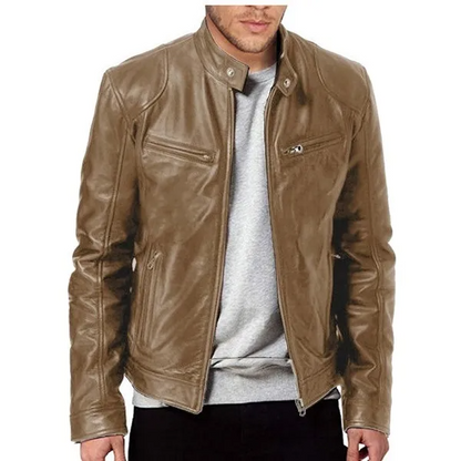 Wholesale Men PU Leather Biker Jacket Slim Fit Zipper Cardigan
