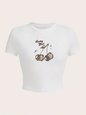 Wholesale Women Fashion Leopard Cherry Print Short Sleeve Cropped Top Tee