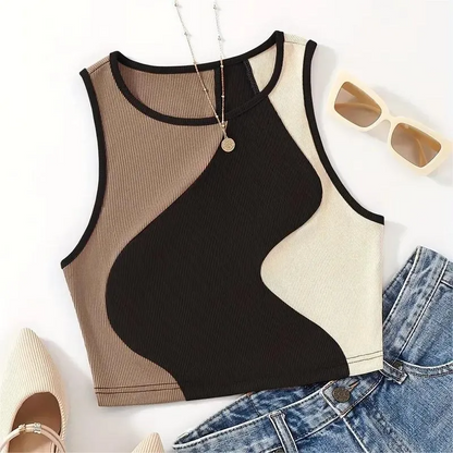 Color Block Sleeveless Crop Top