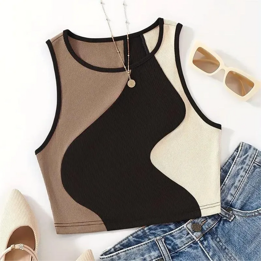 Color Block Sleeveless Crop Top