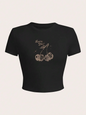 Wholesale Women Fashion Leopard Cherry Print Short Sleeve Cropped Top Tee