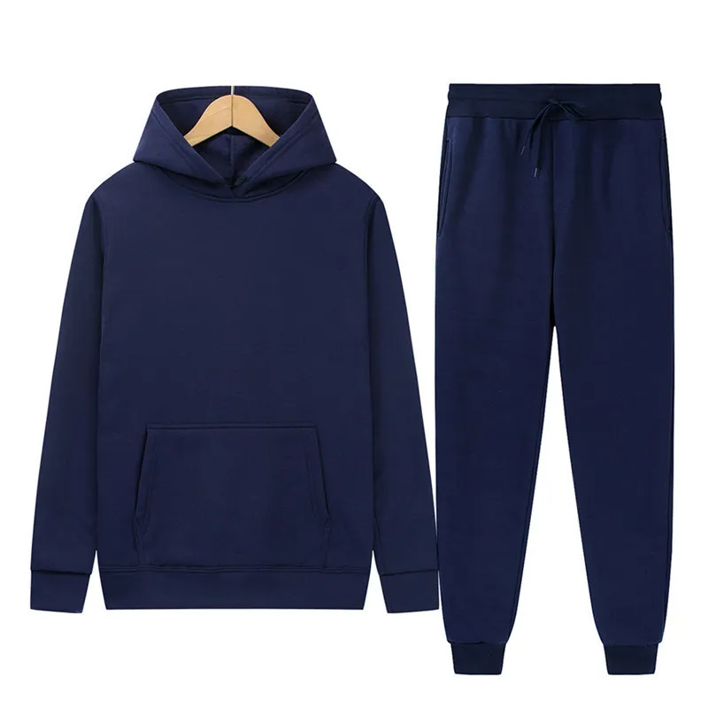 Wholesale Men's Fleece Hoodies Sets Casual Basic Solid Color Long Sleeve Pants