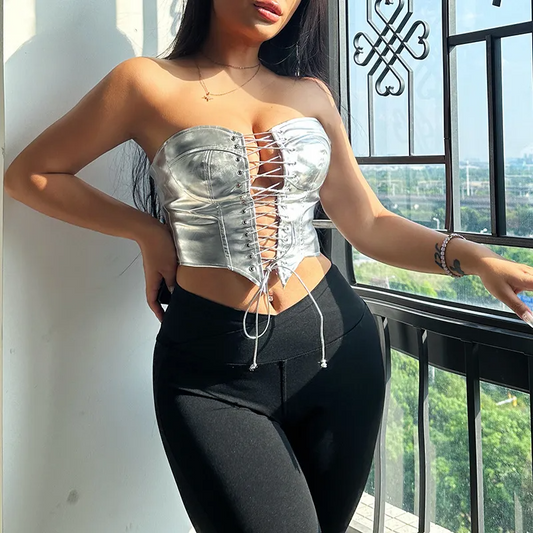 Sexy PU Strap Tube Top for Women