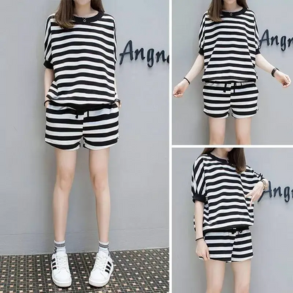 Wholesale Women’s Stripe T-Shirt & Shorts Summer Set