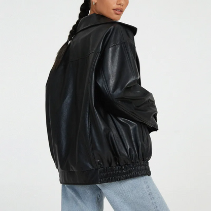 Wholesale Punk Jacket for Women - Fashionable Solid Color Long Sleeve Zipper PU Jacket