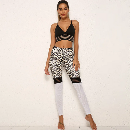 Leopard Print Mesh Patchwork Sports Leggings