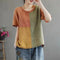 Cotton Linen Contrast Color T-shirt Artistic Design Half Sleeve Women MultyPros