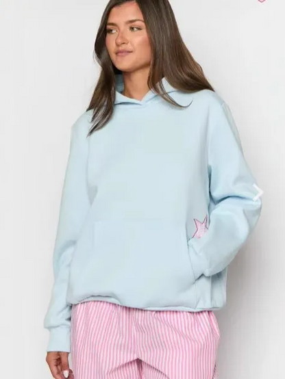 Light blue fashion hoodies with pocket for women by Multypros featuring a relaxed fit and star detail